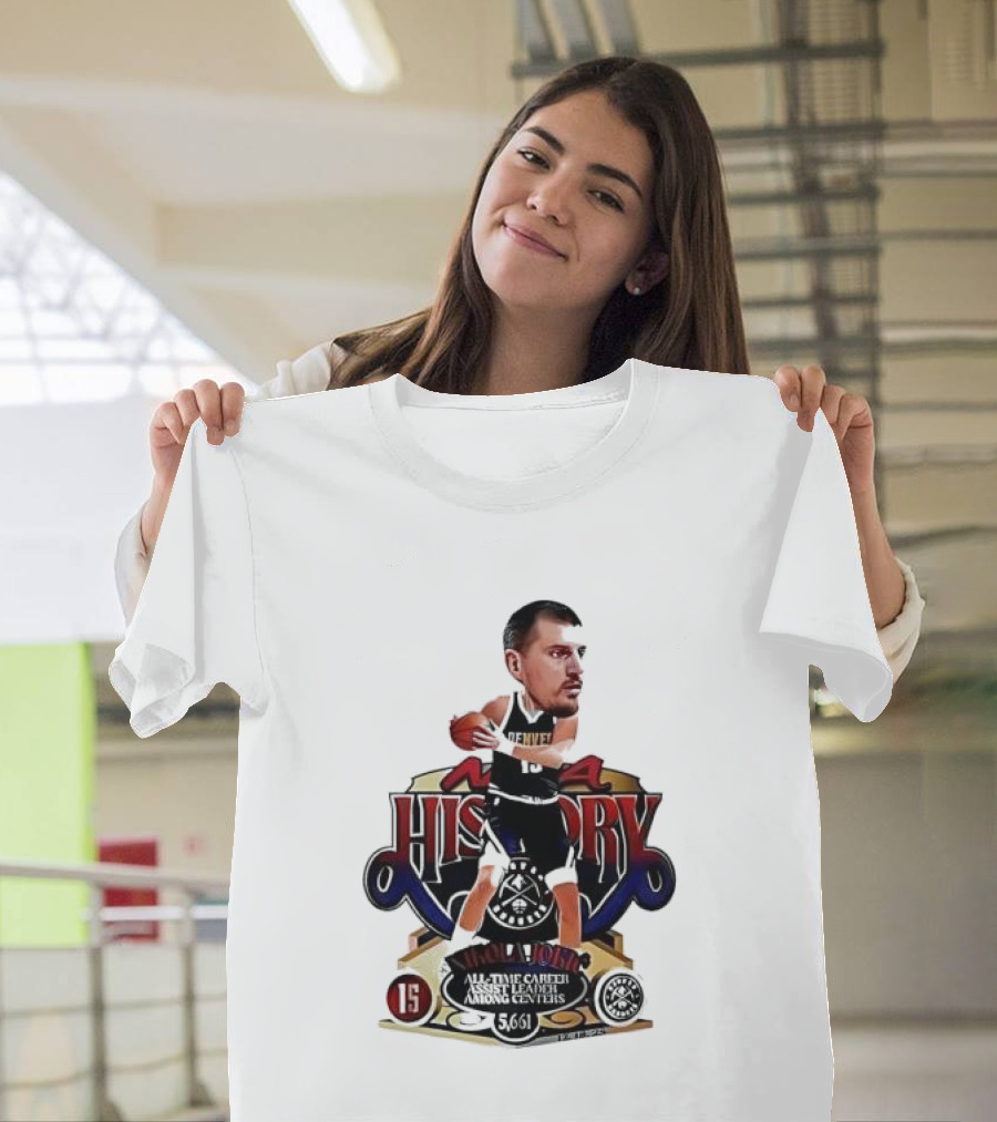 Nikola Jokic Nuggets NBA History All Time Basketball Cartoon T-Shirt