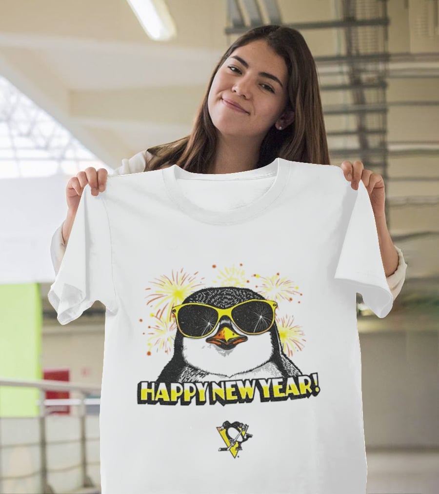 Pittsburgh Penguins Happy New Year Penguins Logo Fireworks Celebration Yellow T-Shirt