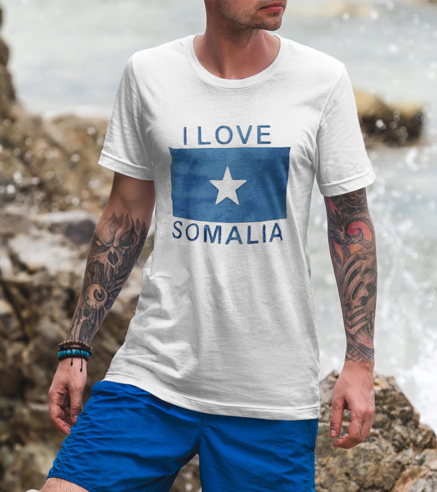 I Love Somalia Flag Blue Star T-Shirt