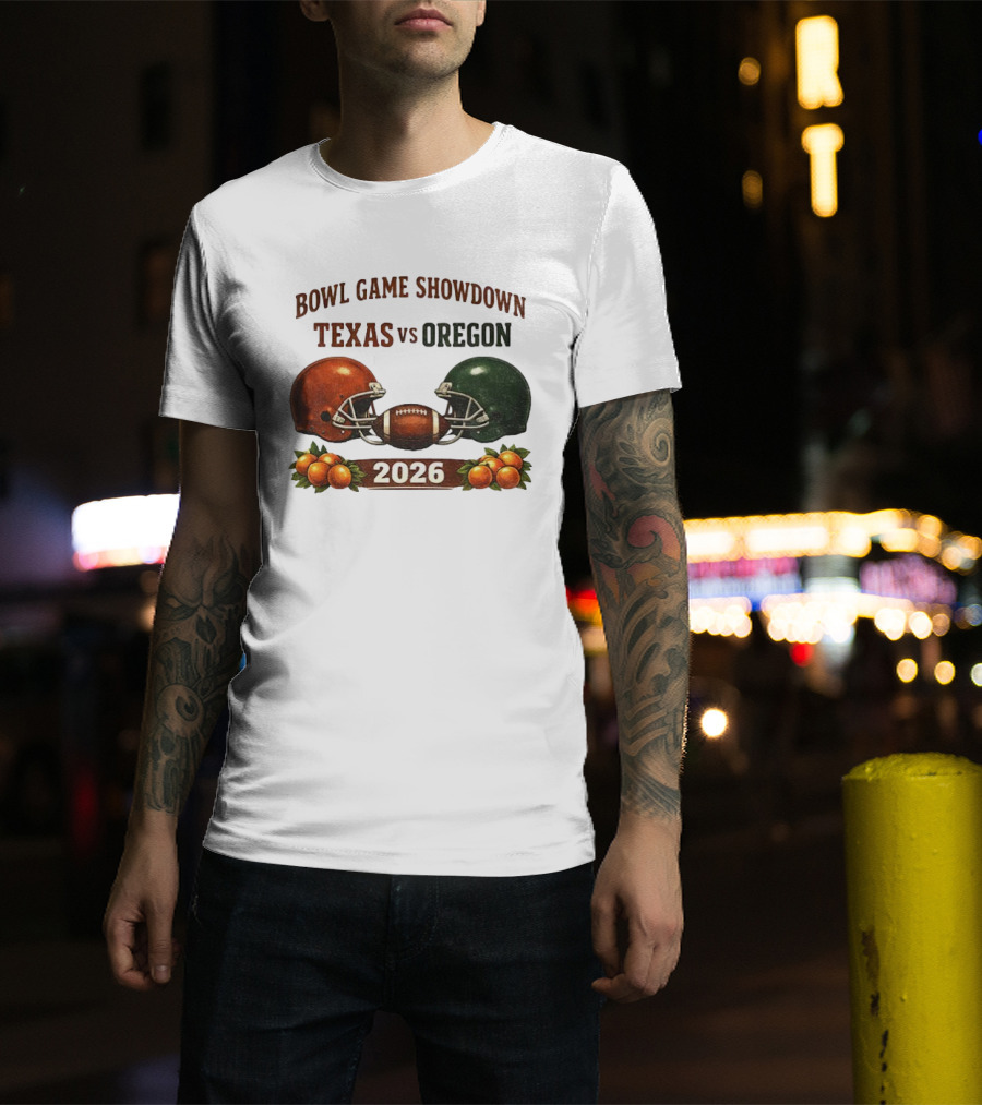 Texas Vs Oregon 2026 Bowl Game Showdown Football Helmet Clash T-Shirt