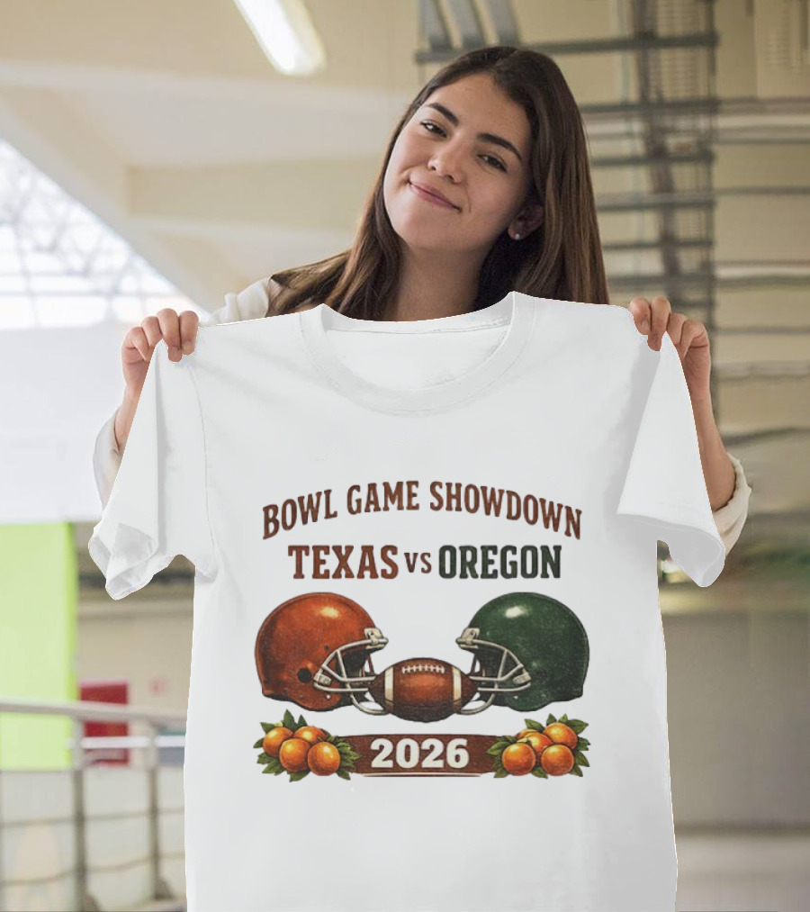 Texas Vs Oregon 2026 Bowl Game Showdown Football Helmet Clash T-Shirt