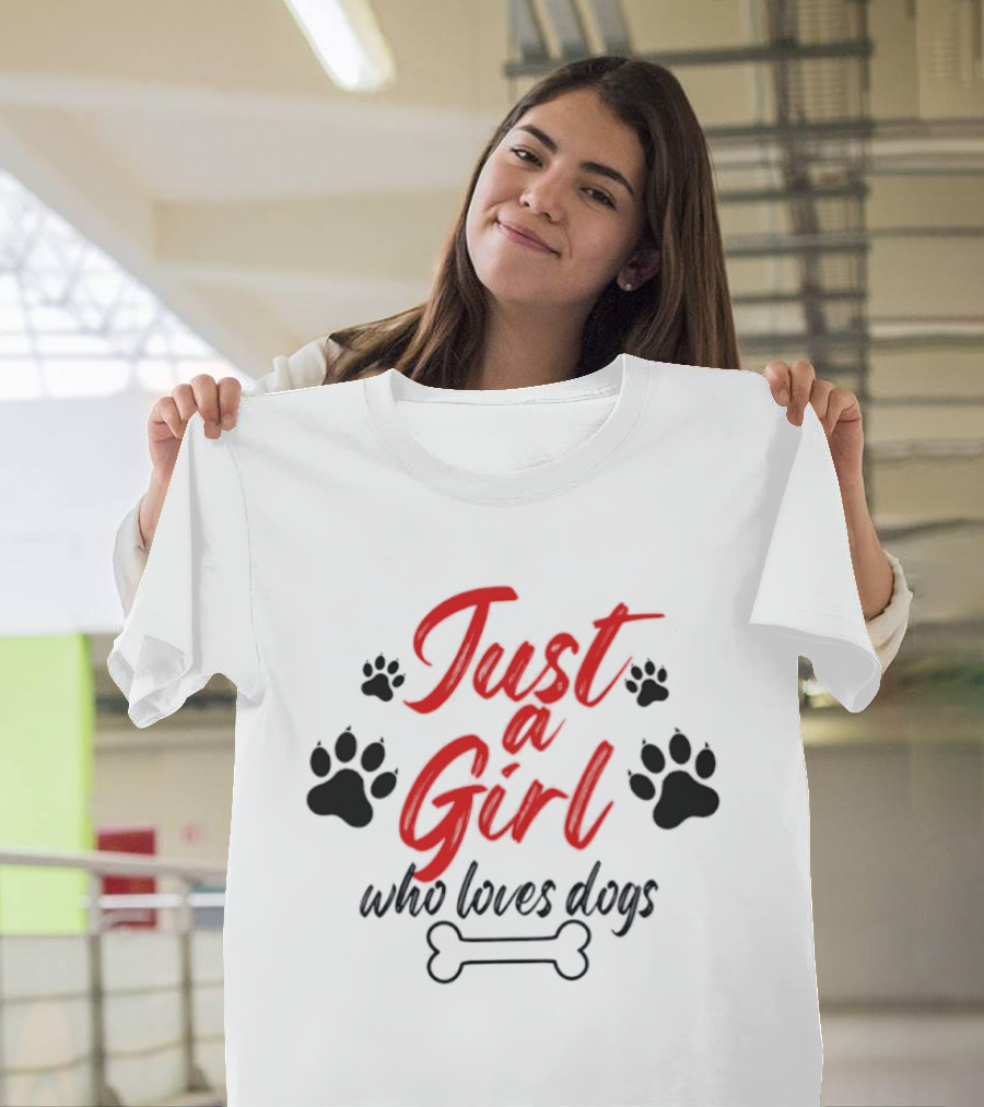 Just A Girl Who Loves Dogs Paw Prints Bone T-Shirt