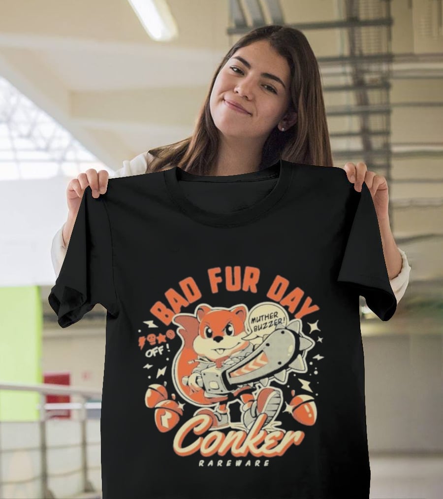 Conker Bad Fur Day Rareware Muther Buzzer Chainsaw Squirrel T-Shirt