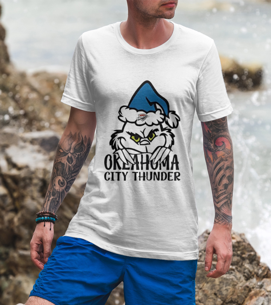 Okahoma City Thunder Grinch Holiday Santa Hat Christmas T-Shirt