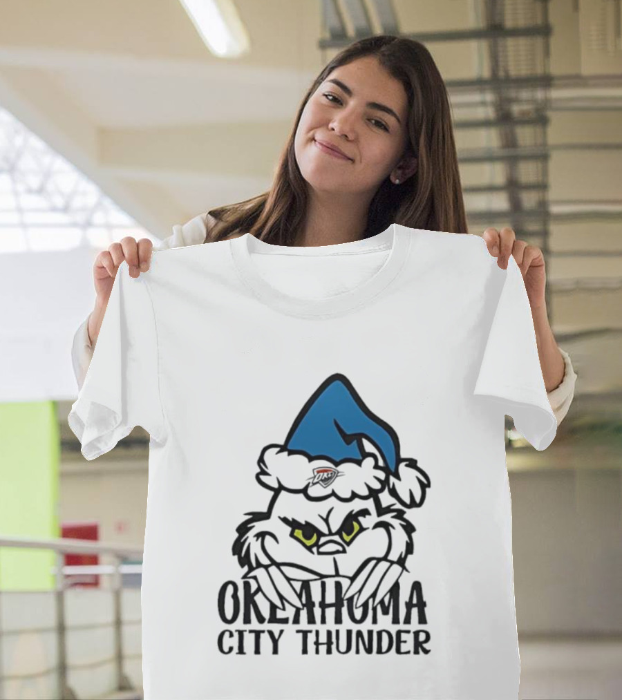 Okahoma City Thunder Grinch Holiday Santa Hat Christmas T-Shirt