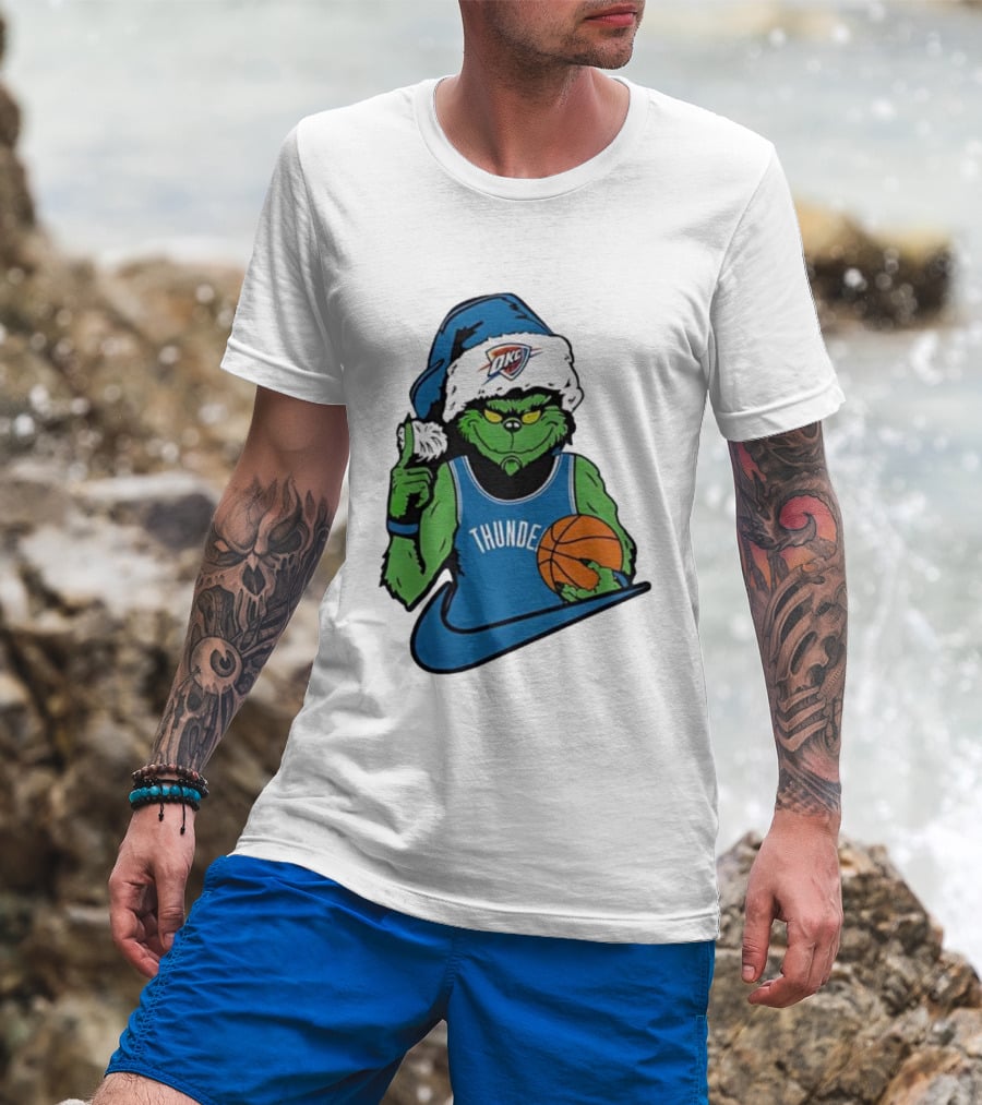 OKC Thunder Grinch Santa Hat Basketball Nike T-Shirt
