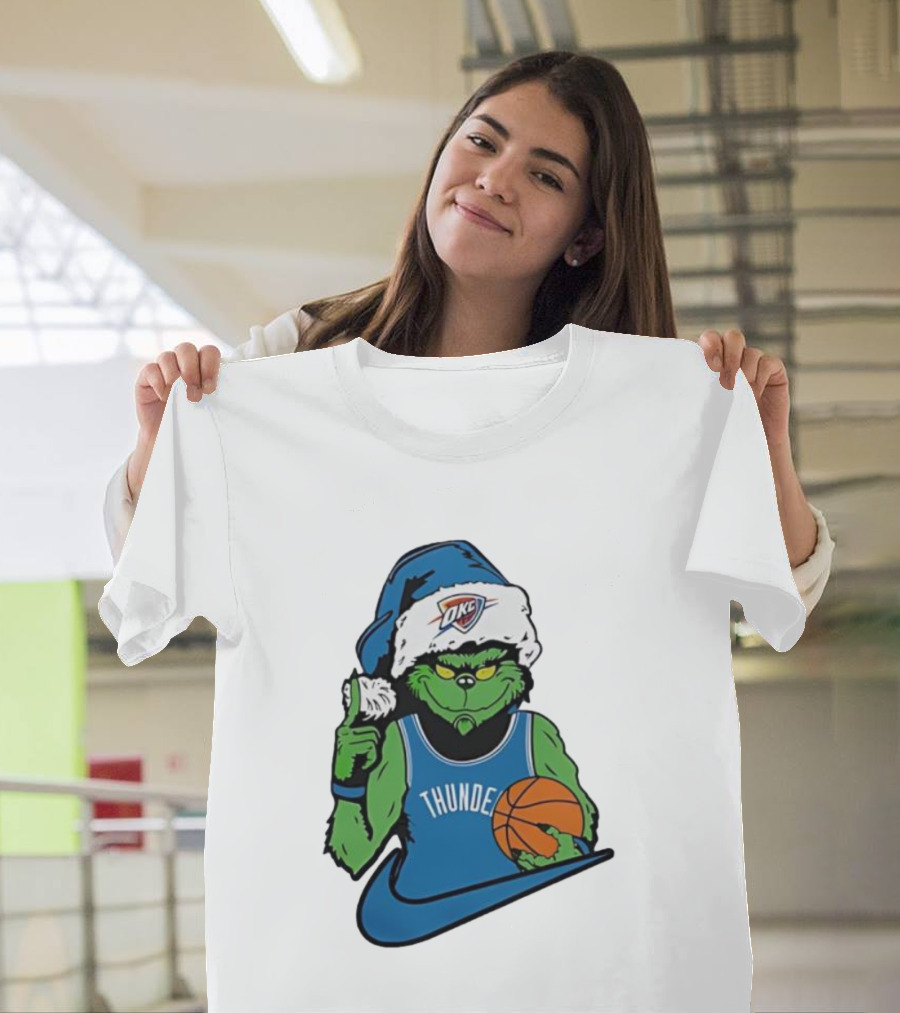 OKC Thunder Grinch Santa Hat Basketball Nike T-Shirt