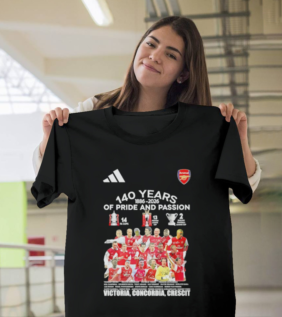 Arsenal FC 140 Years Pride Passion 1886 2026 Victoria Concordia Crescit T-Shirt