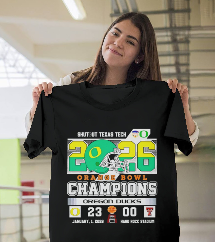 Oregon Ducks 2026 Orange Bowl Champions Shutout Texas Tech 23 0 T-Shirt