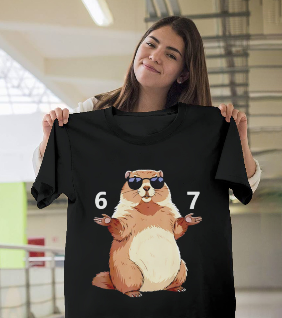 Groundhog Wearing Sunglasses 6 7 Six Seven Meme T-Shirt