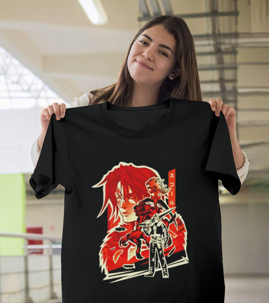 Squall Leonhart Final Fantasy Iconic Red Illustration With Katakana T-Shirt