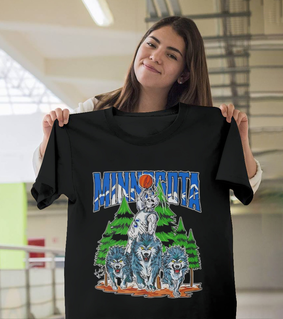 Minnesota Timberwolves Basketball Skeleton Wolves Forest Dunk T-Shirt