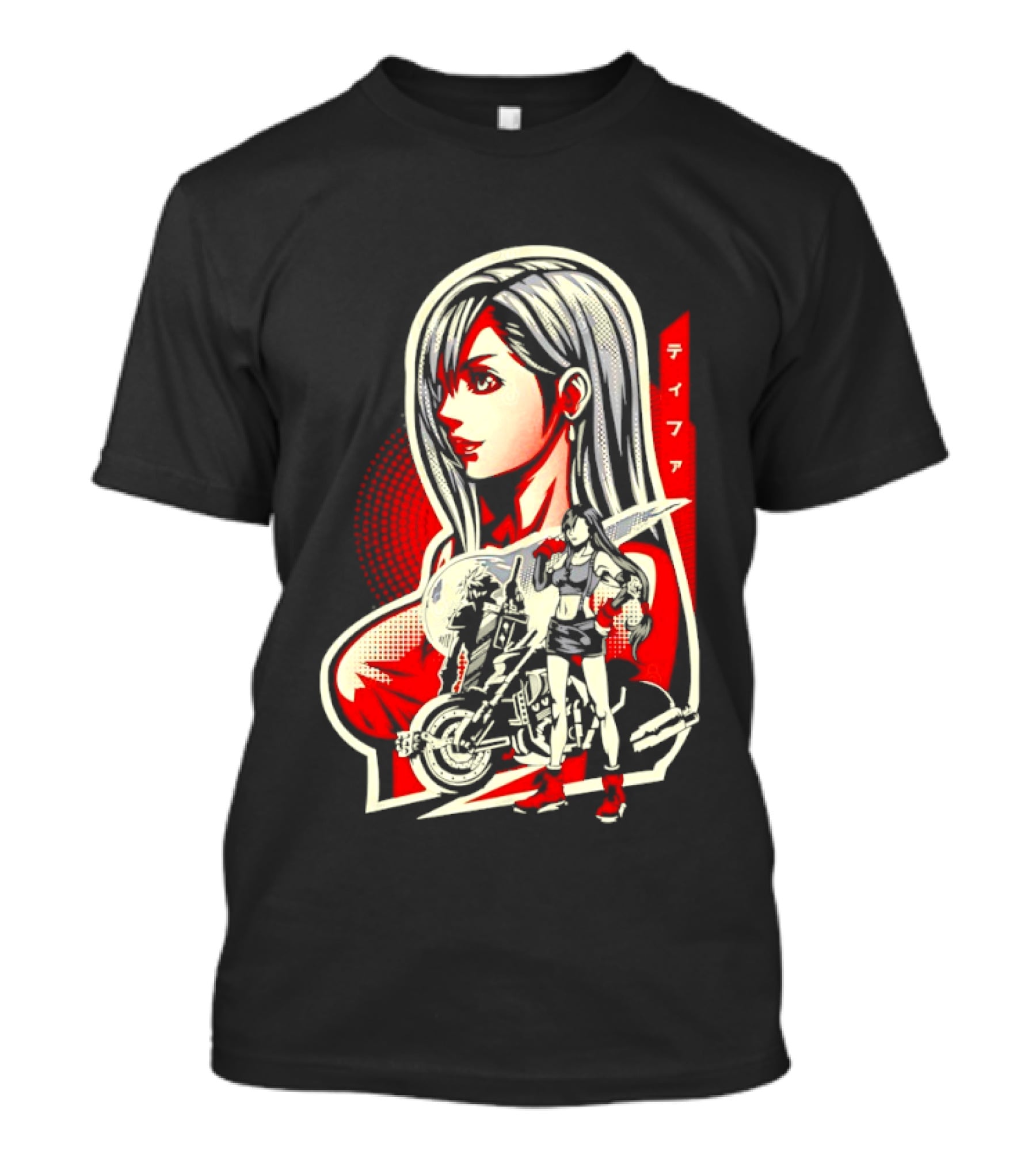 Tifa Lockhart Iconic Final Fantasy Character With Motorcycle And Katana T-Shirt