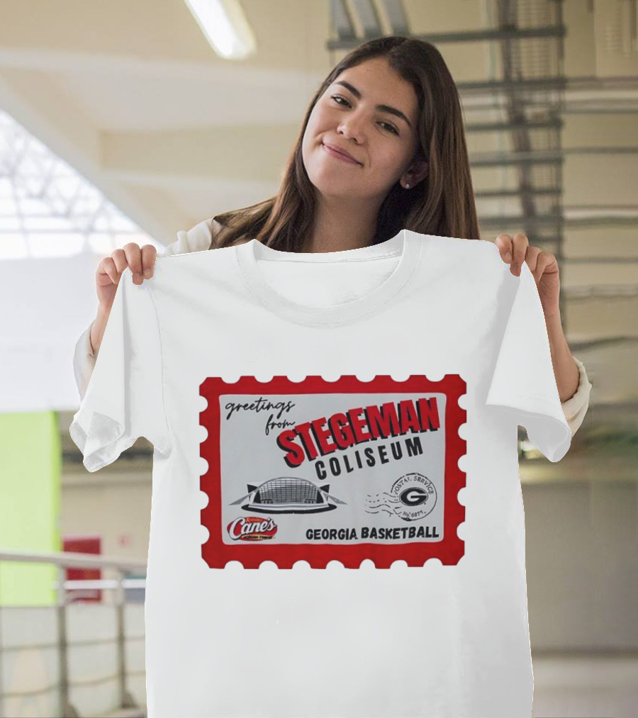 Greetings From Stegeman Coliseum Georgia Basketball Stamp Raising Cane's T-Shirt