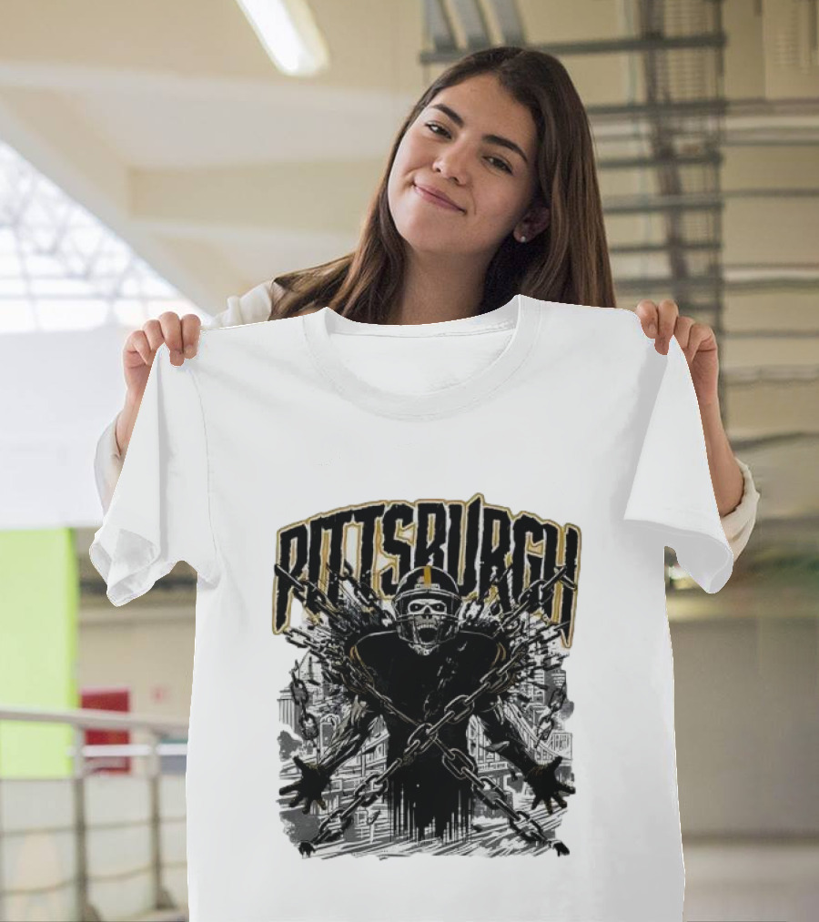 Pittsburgh Skeleton Breaking Chains Steel City Football T-Shirt