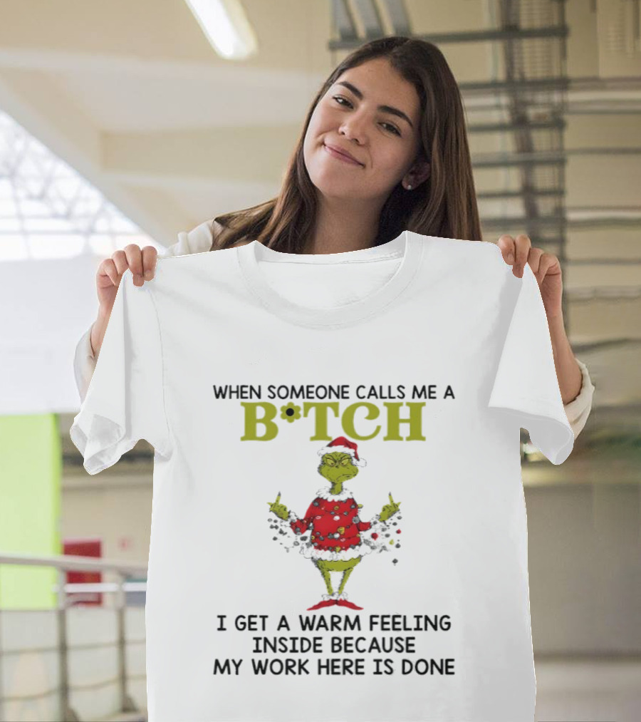 Grinch Santa Suit Christmas Lights Warm Feeling Inside B*TCH T-Shirt