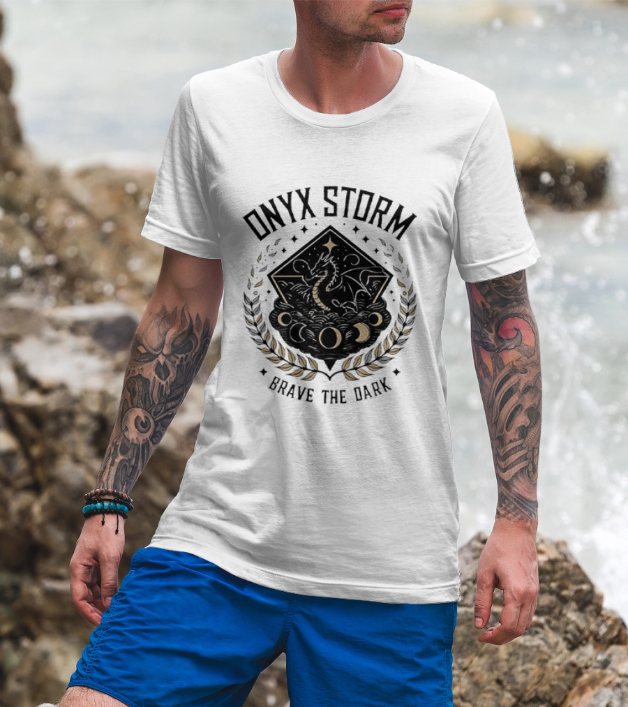 Onyx Storm Brave The Dark Lunar Phases And Celestial Symbols T-Shirt