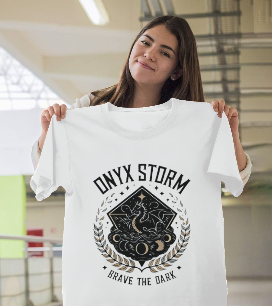 Onyx Storm Brave The Dark Lunar Phases And Celestial Symbols T-Shirt