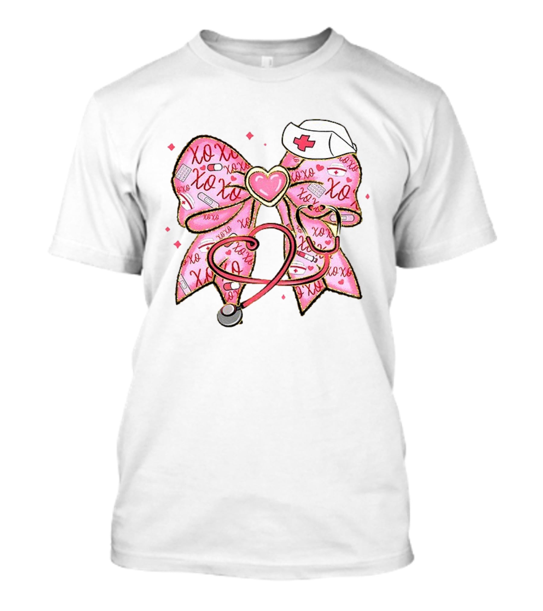 Valentine Nurse XOXO Heart Bow And Stethoscope T-Shirt