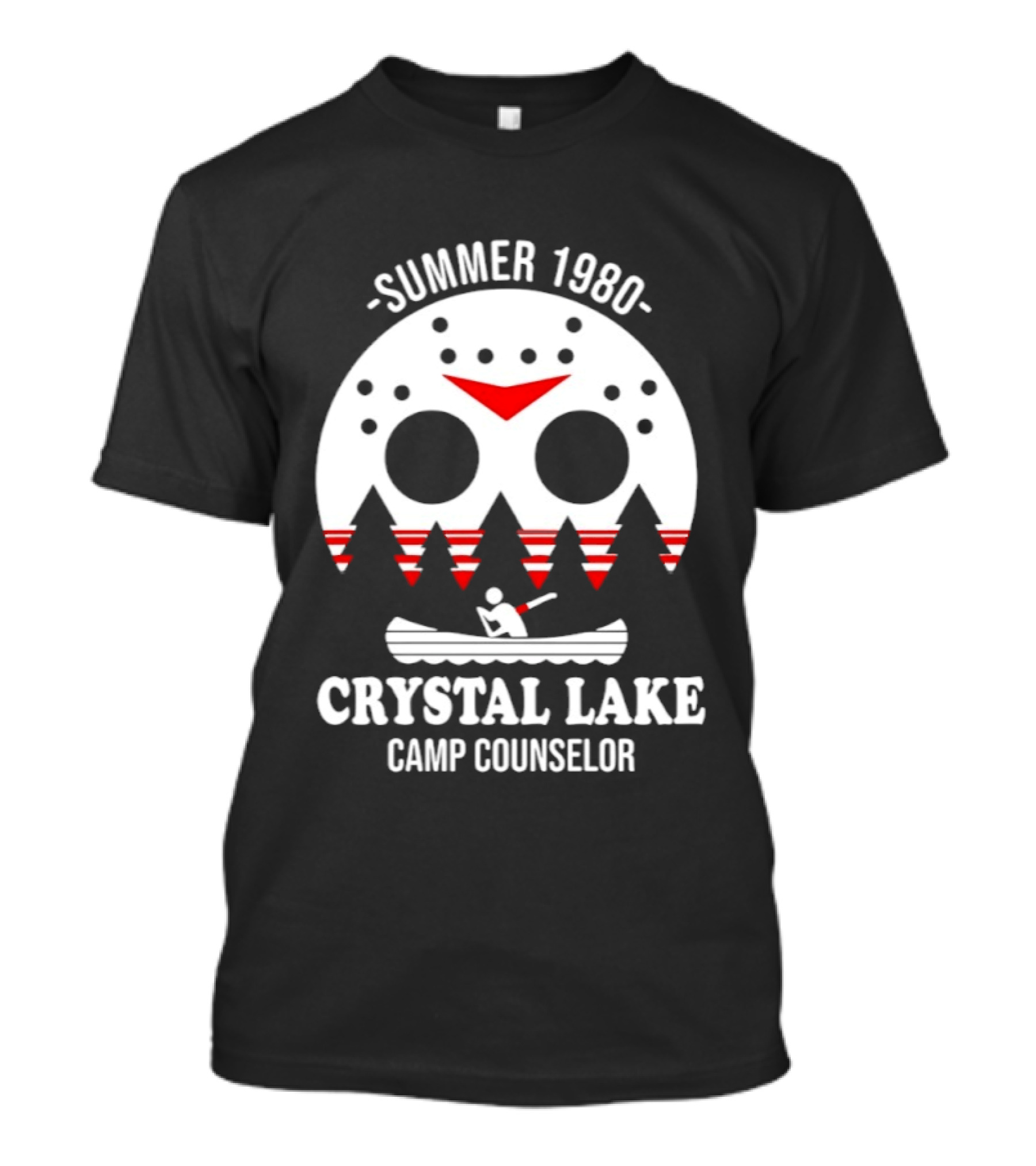 Jason Voorhees Summer 1980 Crystal Lake Camp Counselor Canoe Mask Retro Horror T-Shirt