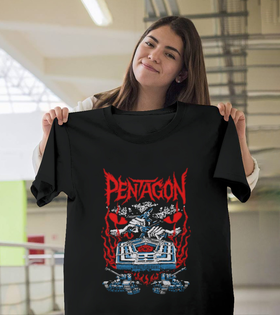 Pentagon Band Red Flames And Hearts T-Shirt