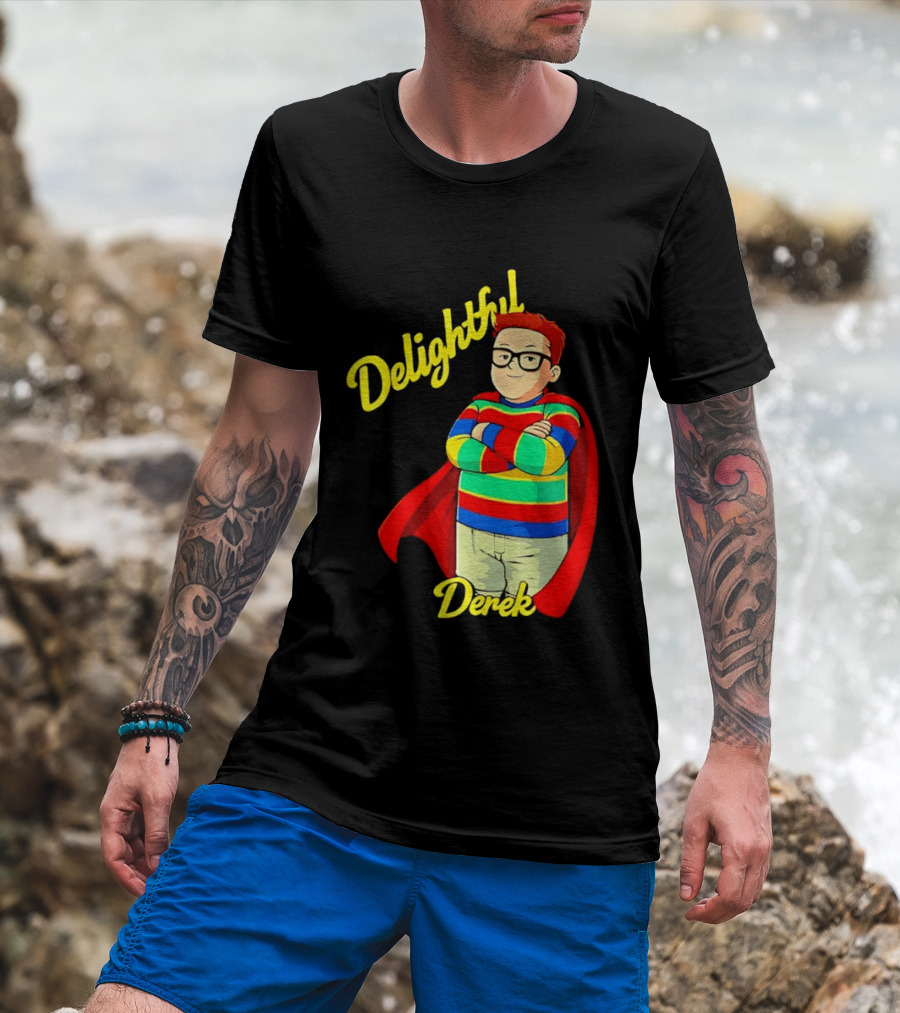 Delightful Derek Superhero With Cape And Stripes T-Shirt