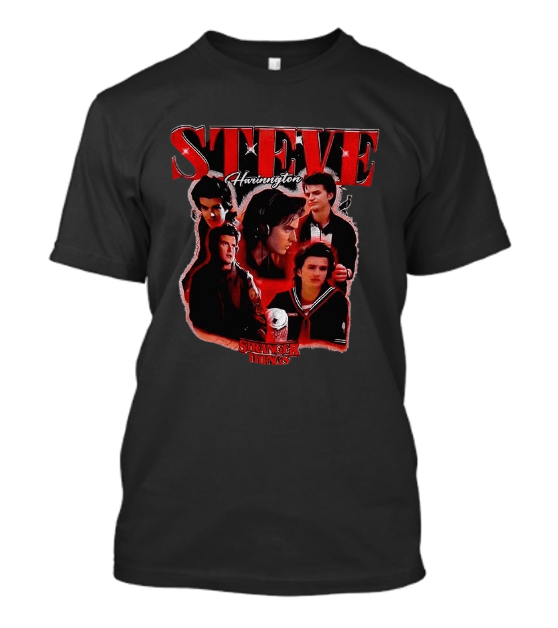 Stranger Things Steve Harrington Collage 80s Style Red T-Shirt