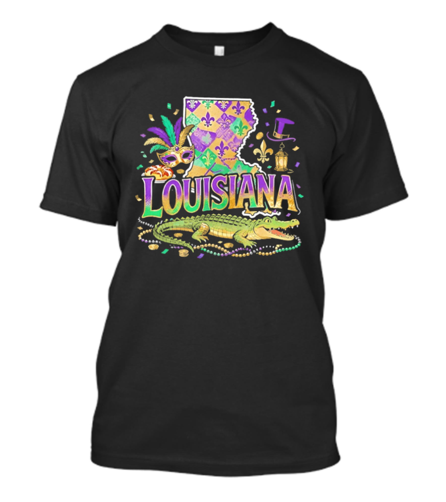 Louisiana Mardi Gras Alligator Carnival Mask Beads Fleur De Lis Lantern T-Shirt