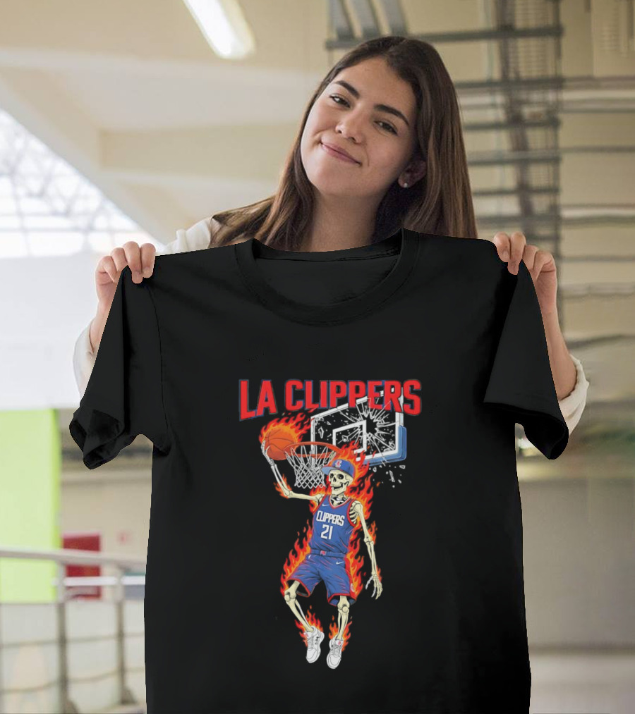 LA Clippers Basketball Skeleton Player On Fire Dunking T-Shirt