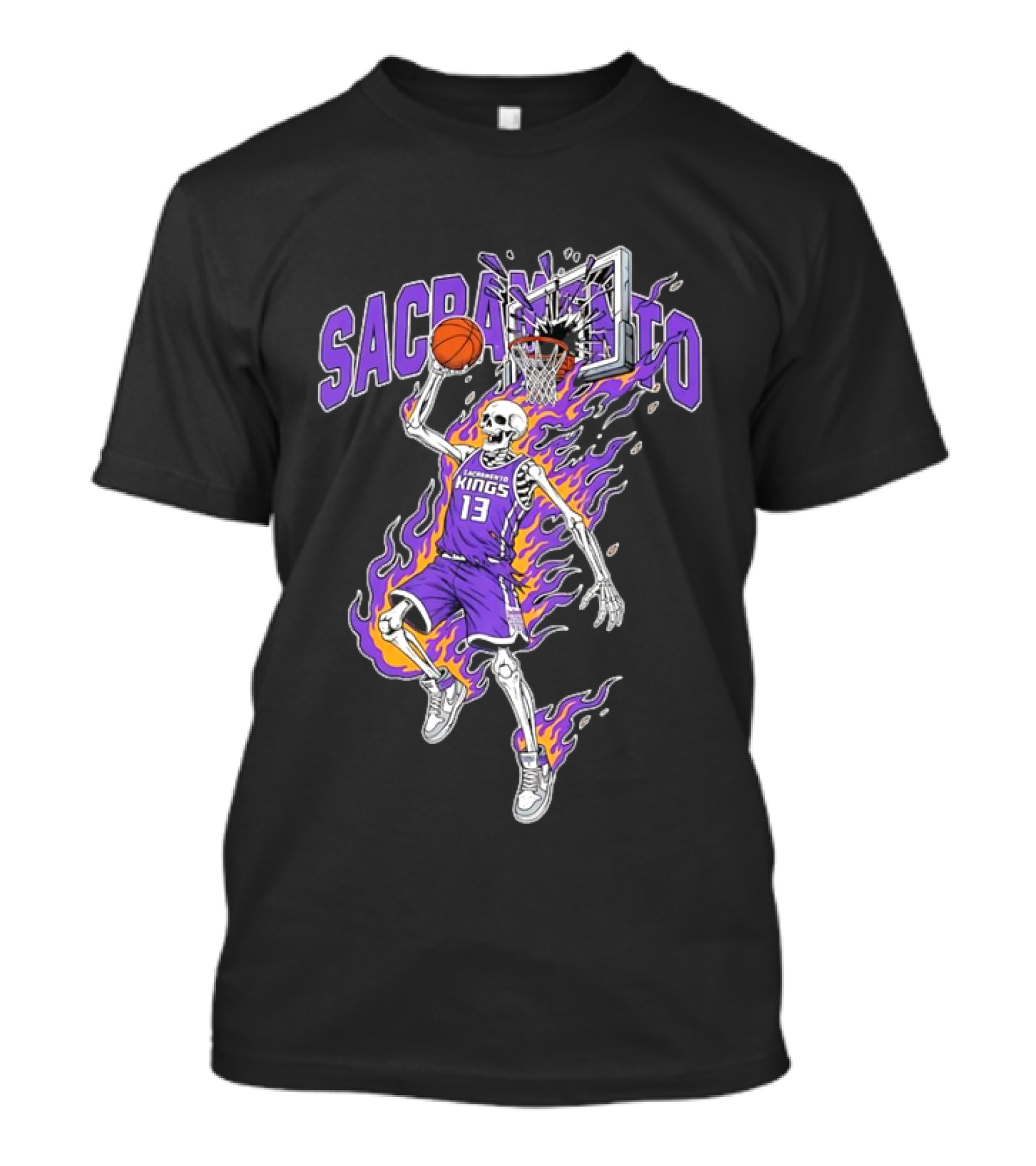 Sacramento Kings Skeleton Basketball Player Flames Sports Team T-Shirt