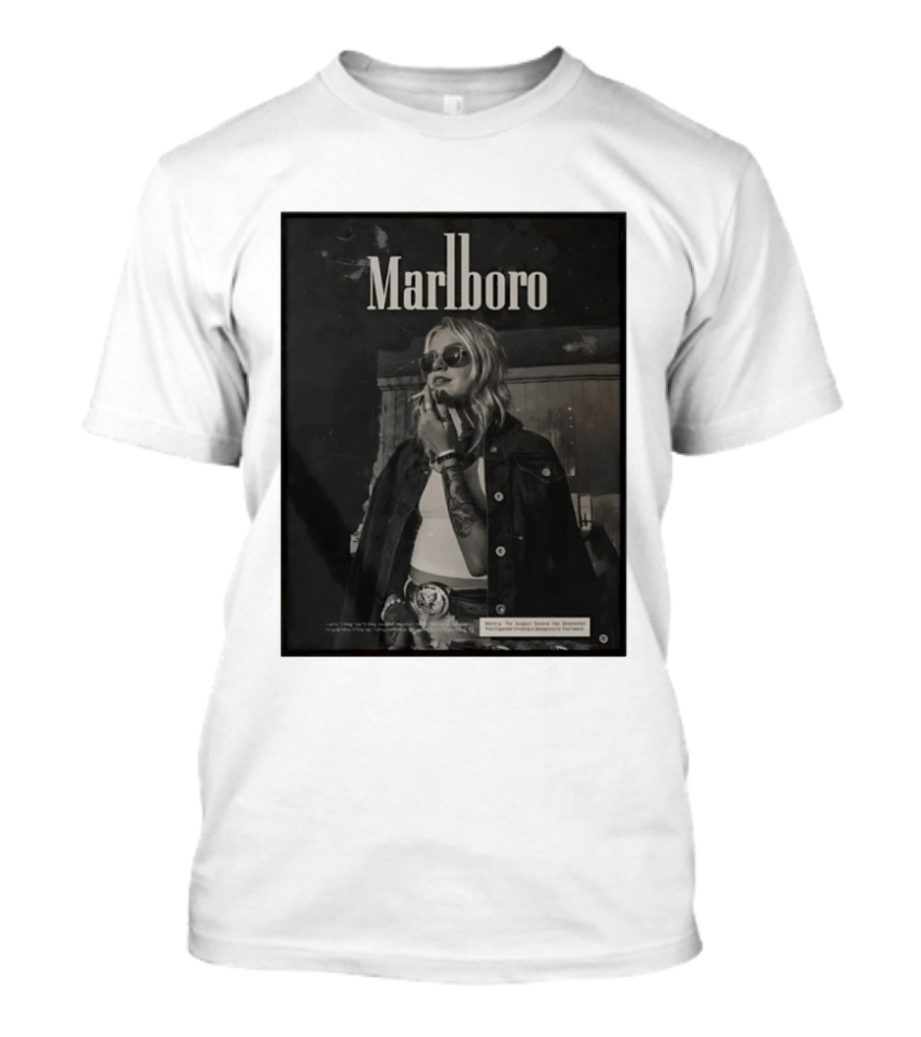 Marlboro Woman Smoking Retro Style Sunglasses Denim Jacket T-Shirt