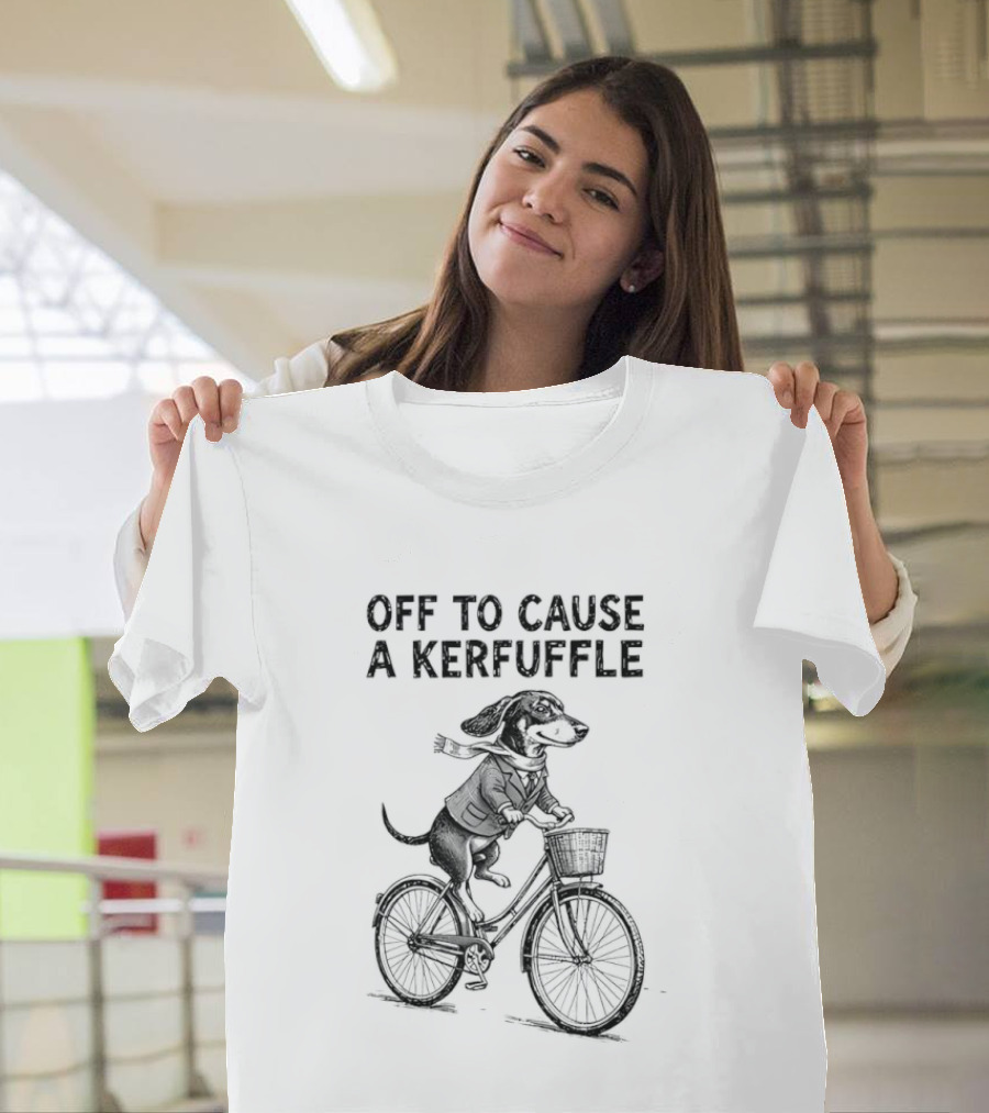 Dachshund Off To Cause A Kerfuffle Riding Bicycle T-Shirt