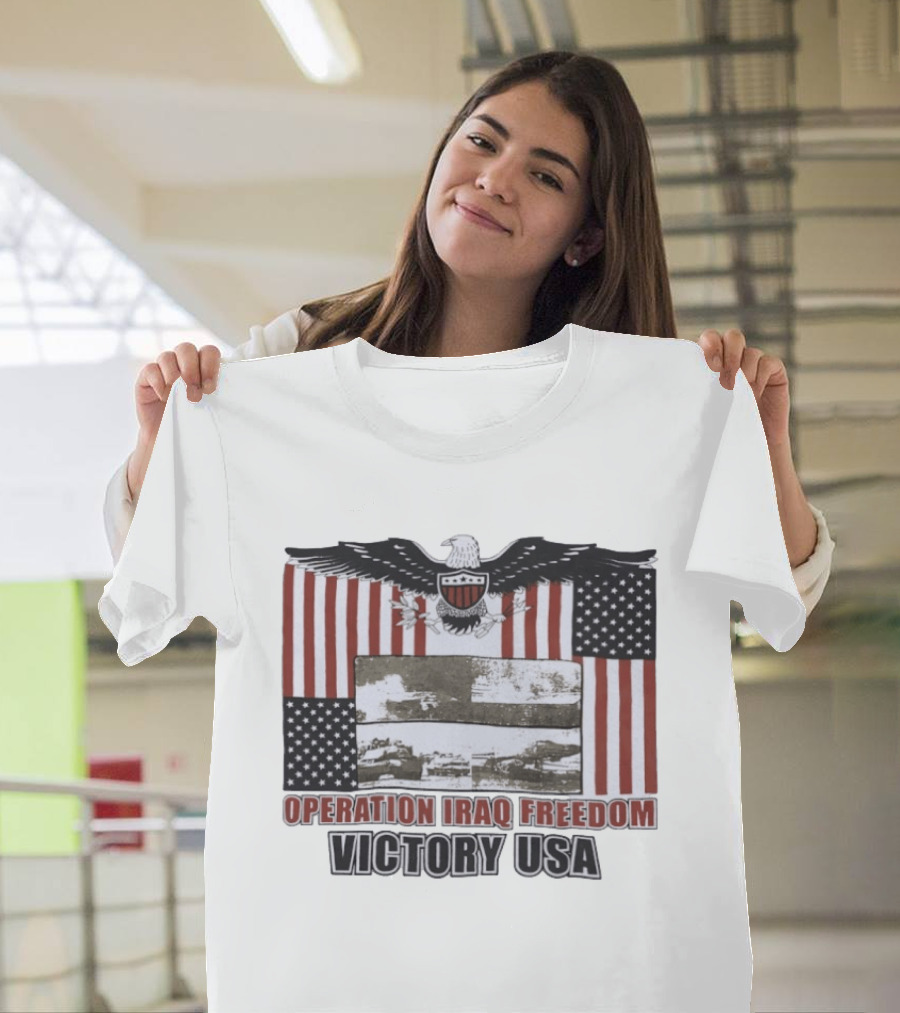 Operation Iraq Freedom Victory USA American Flag Eagle T-Shirt