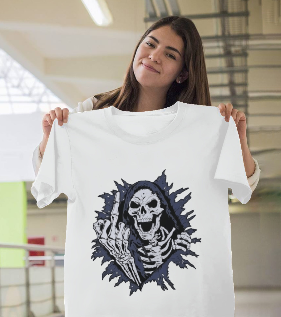 Worry Club Bone Daddy Skeleton Middle Finger Grinning Reaper T-Shirt
