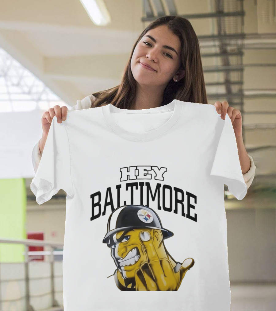 Pittsburgh Steelers Hey Baltimore Middle Finger Gesture T-Shirt