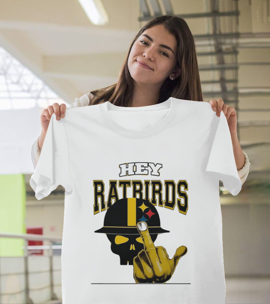 Hey Ratbirds Middle Finger Pittsburgh Steelers Skull T-Shirt