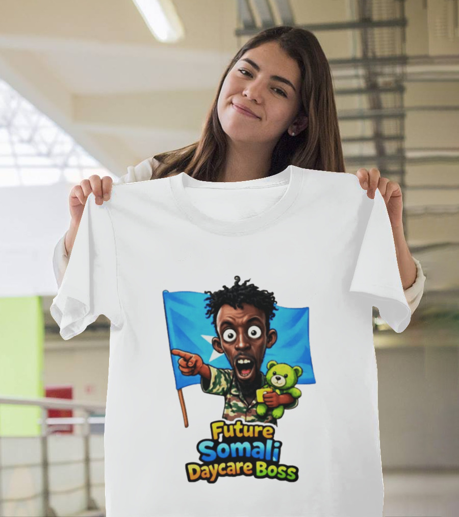 Future Somali Daycare Boss Funny Cartoon Camouflage Flag Bearer T-Shirt