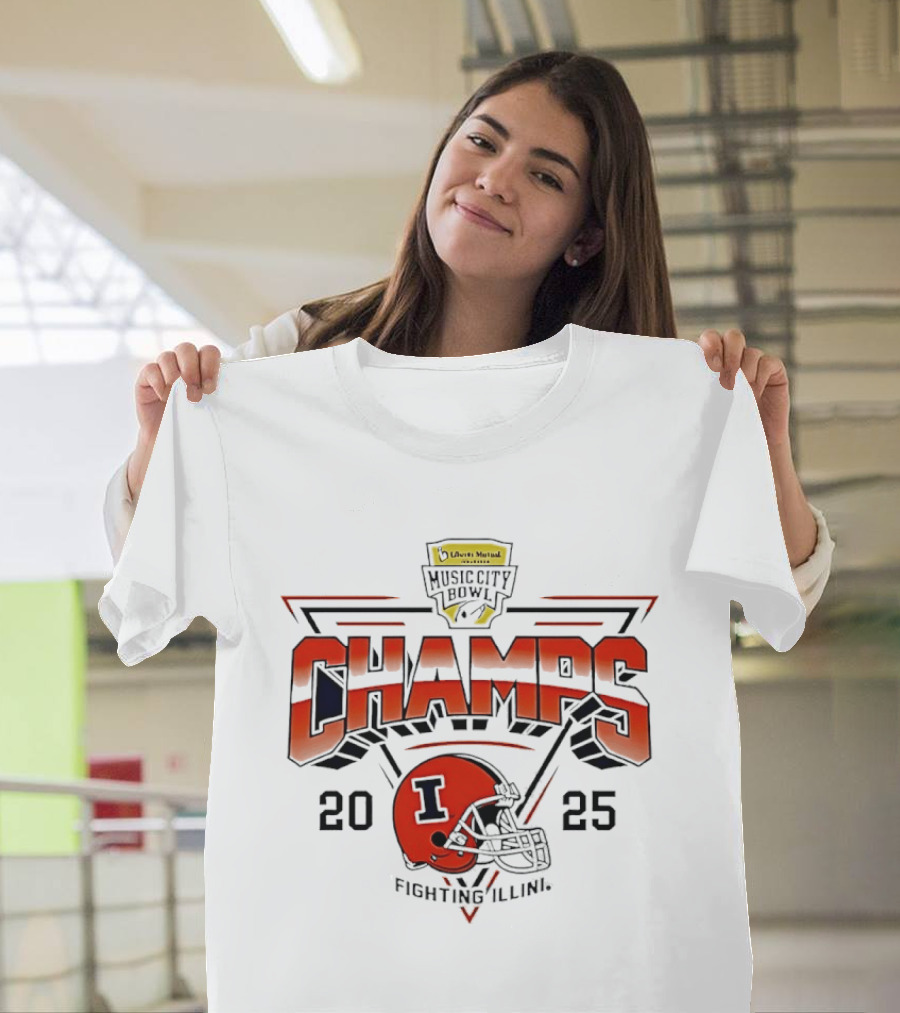 Illinois Fighting Illini 2025 Music City Bowl Champs Helmet T-Shirt