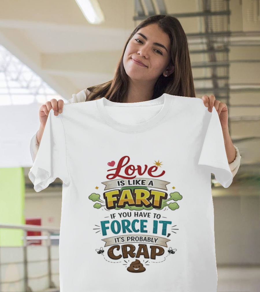 Love Is Like A Fart If You Have To Force It It's Probably Crap Funny Poop Emoji T-Shirt