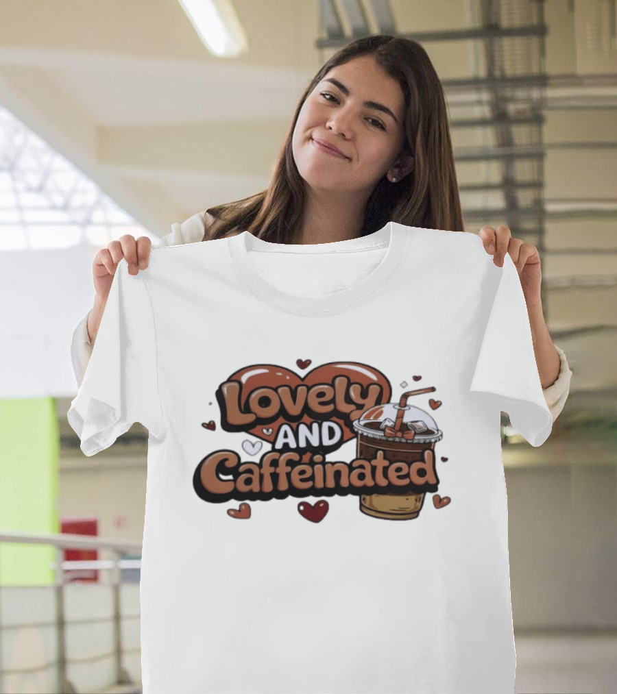 Lovely And Caffeinated Heart And Coffee Aesthetic T-Shirt
