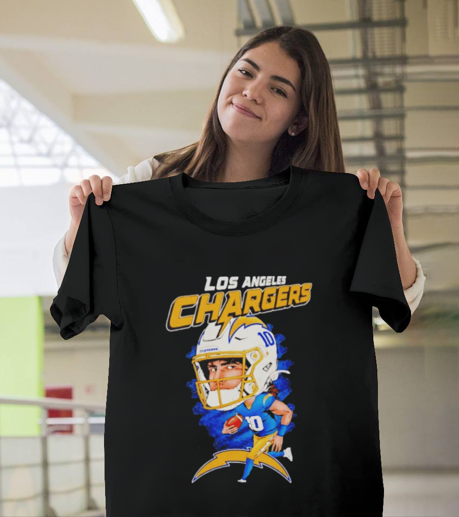 Los Angeles Chargers Justin Herbert Caricature Football Star 10 T-Shirt