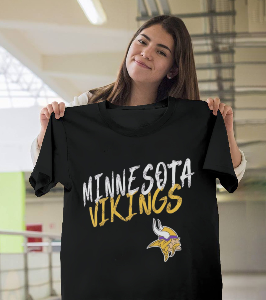 Minnesota Vikings NFL Team Spirit Bold Text And Iconic Horned Helmet T-Shirt