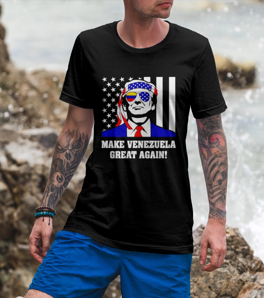 Make Venezuela Great Again 2026 Trump USA Venezuela Flag Glasses T-Shirt