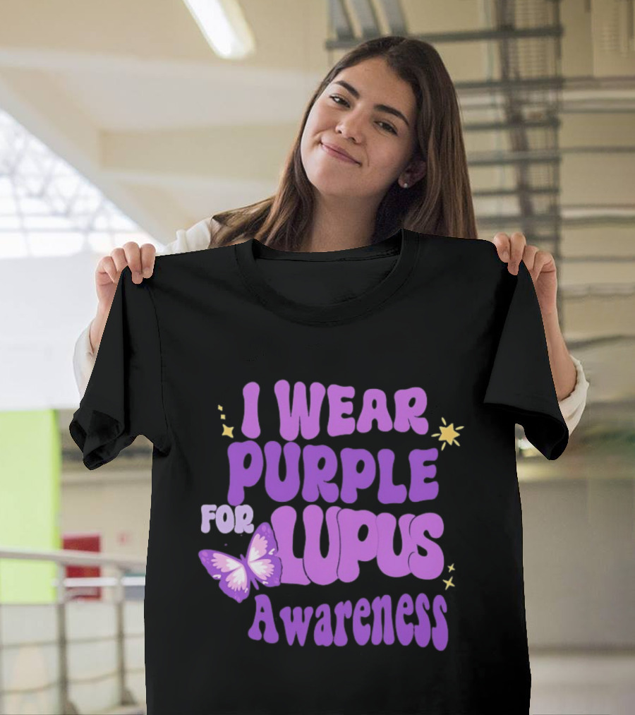 I Wear Purple For Lupus Awareness Butterfly Stars T-Shirt