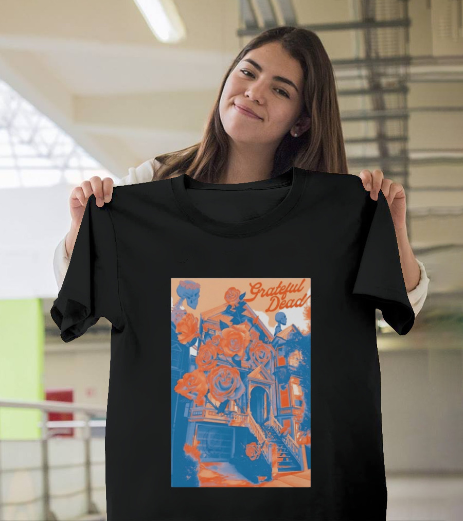 Grateful Dead Vintage House And Roses Psychedelic Art By Paul Kreizenbeck T-Shirt