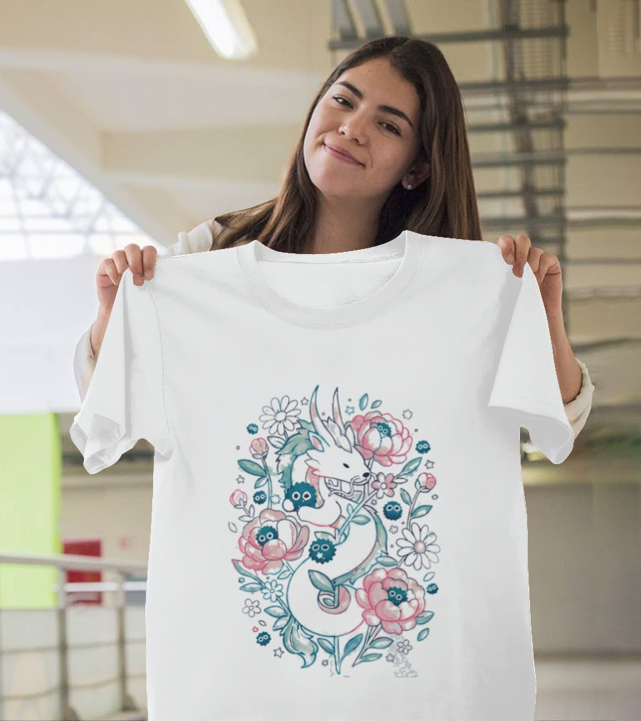 Blossom Spirit Floral Dragon With Spirited Forest Creatures T-Shirt