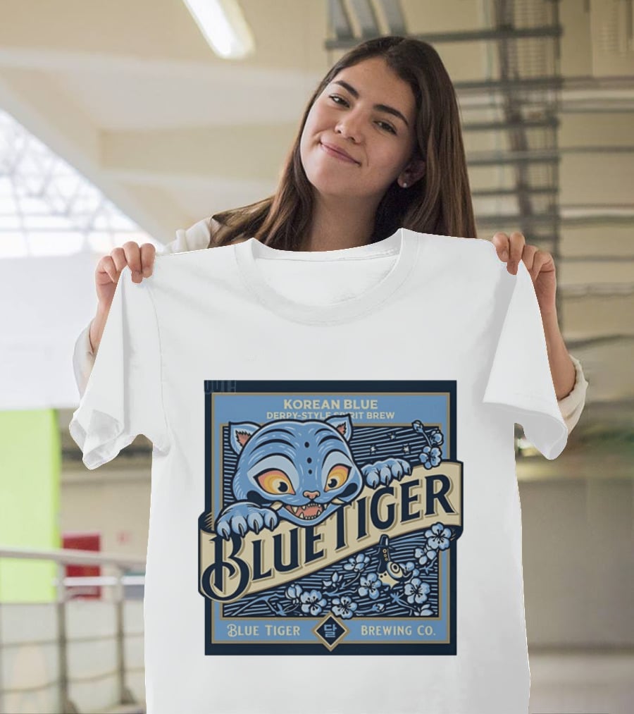 Korean Blue Derpy Style Spirit Brew Blue Tiger Brewing Co T-Shirt