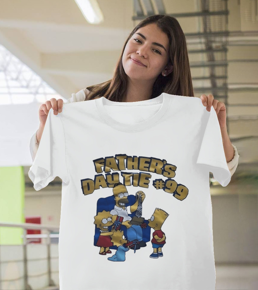 Father's Day Tie 99 Cartoon Celebration With Iconic Family Gathering T-Shirt