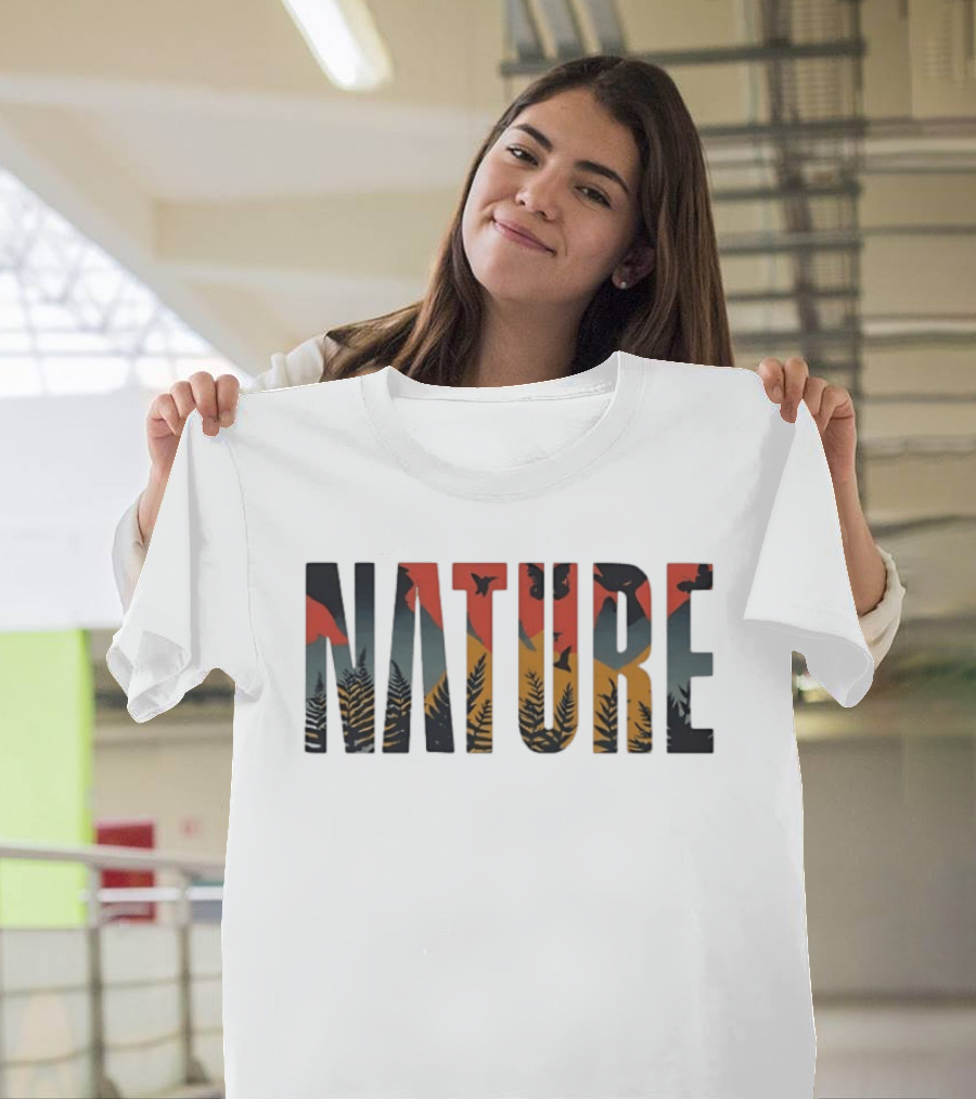 Nature Forest Birds Silhouette Lettering T-Shirt