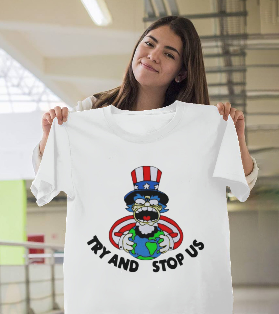 Simpsons Uncle Sam Try And Stop Us Holding Earth T-Shirt